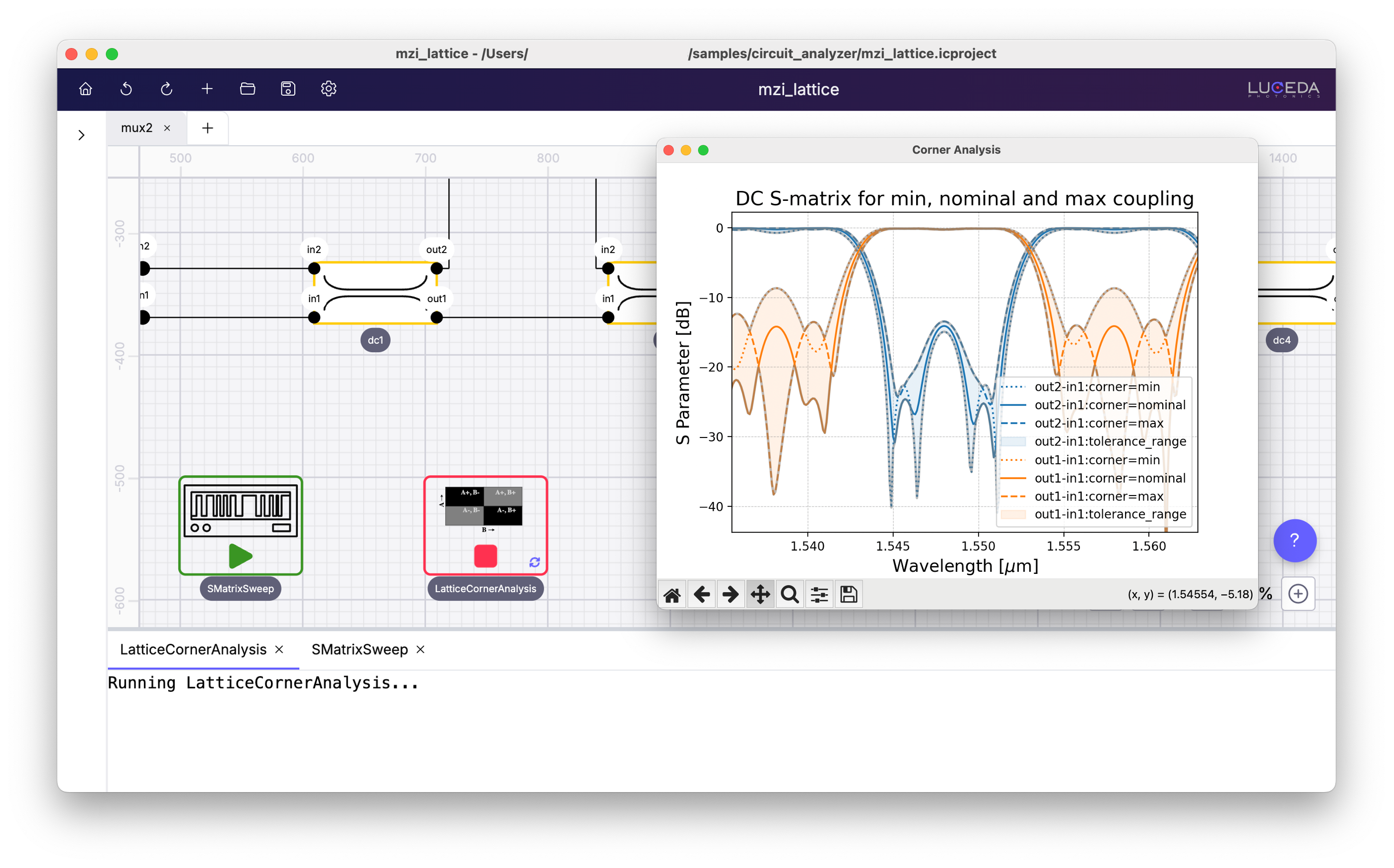 Corner Analysis: min/max coupling deviation and the impact on the MZI Lattice filter.