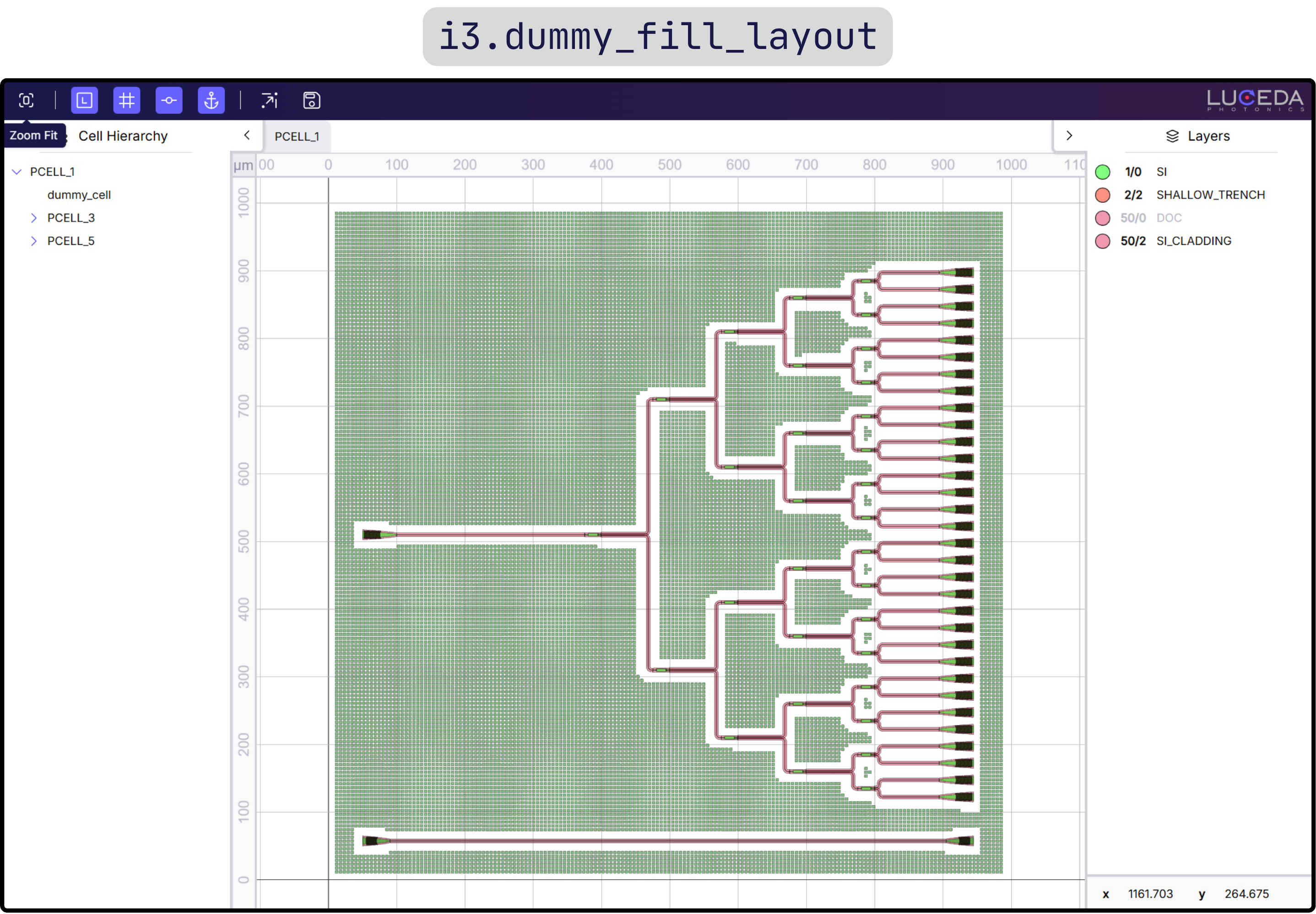 Dummy filling a layout using the new Luceda dummy filling functionality.