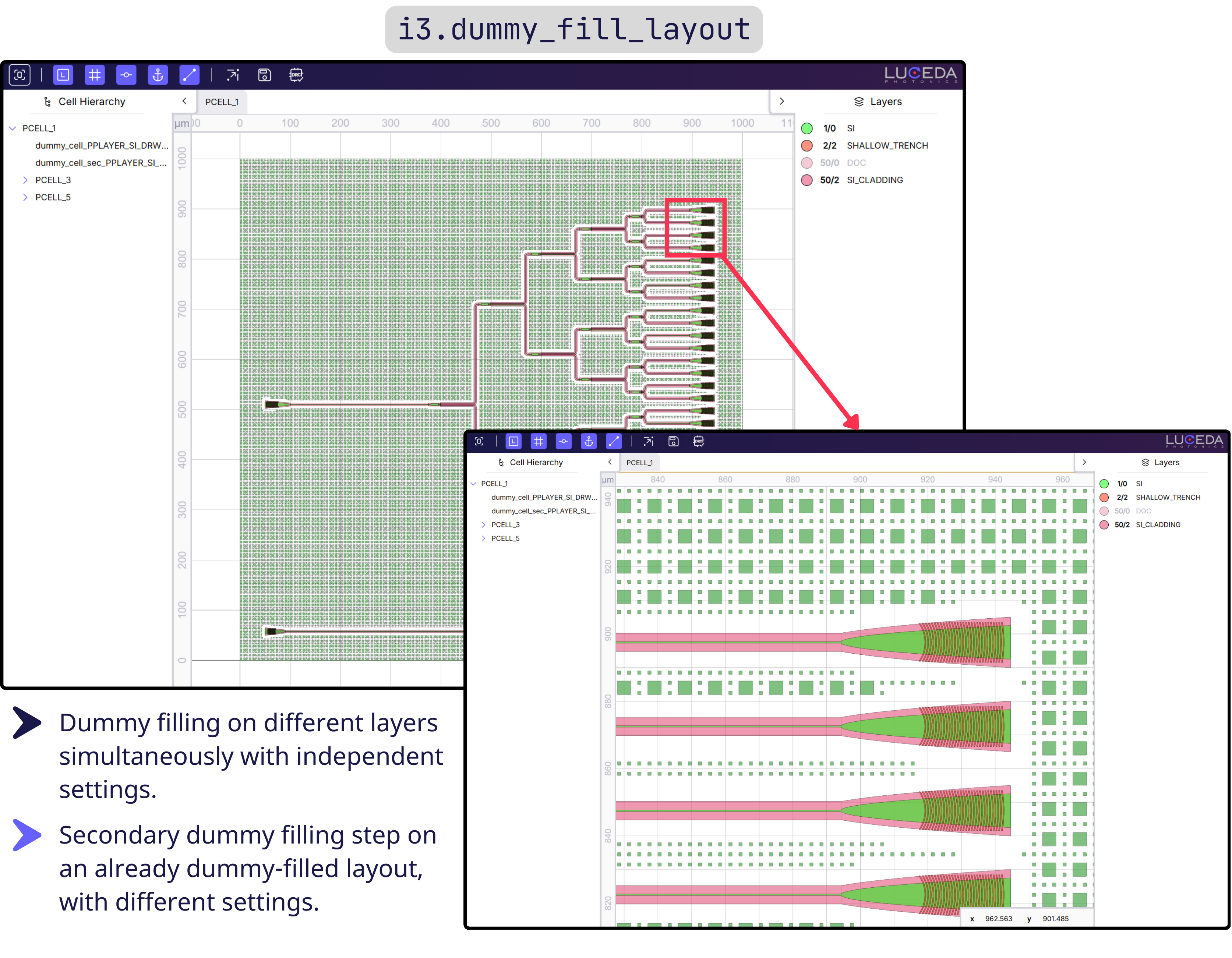 Dummy filling a layout using the new Luceda dummy filling functionality.