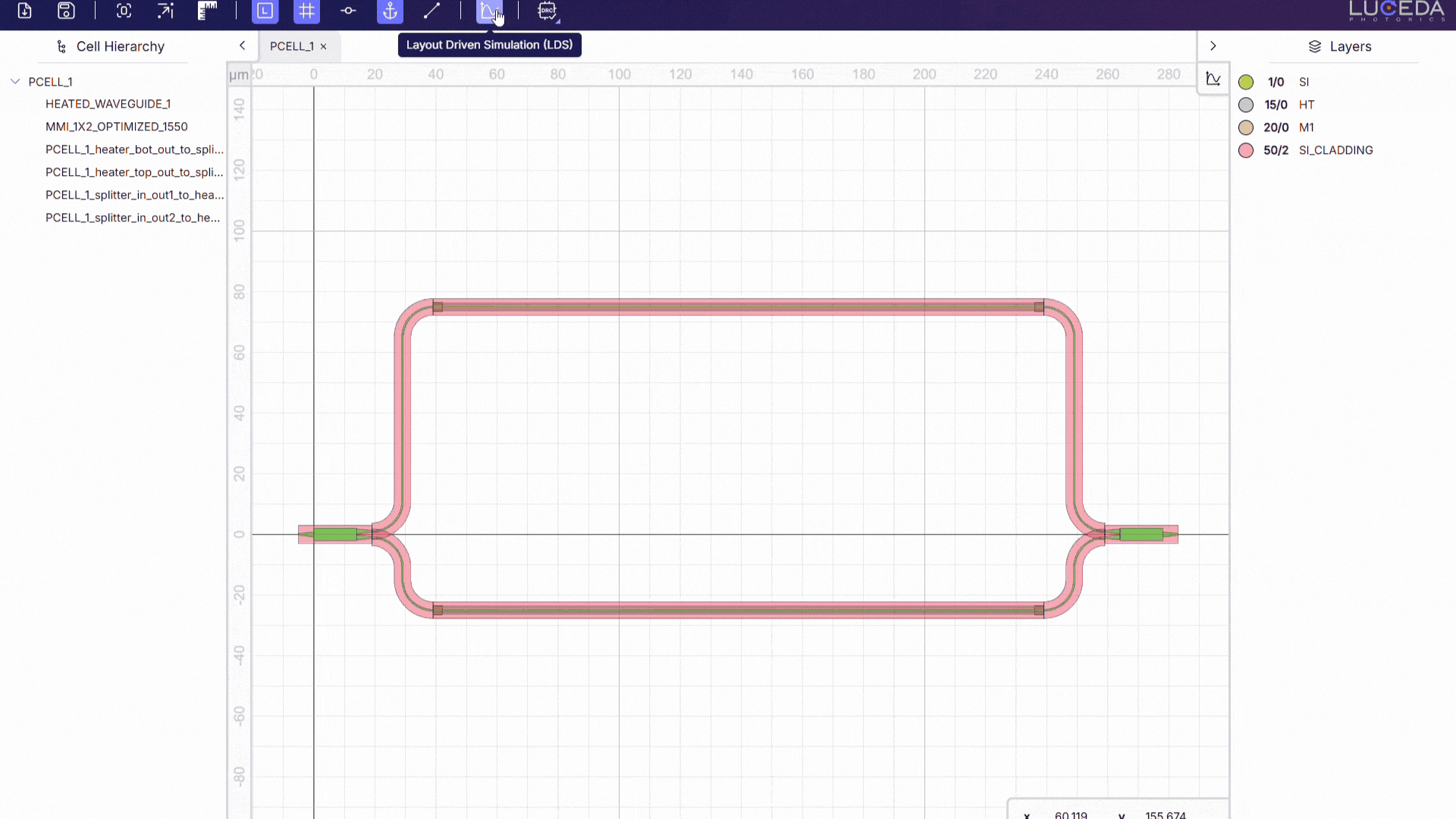 Layout Driven Simulation menu in the Luceda Layout Visualizer