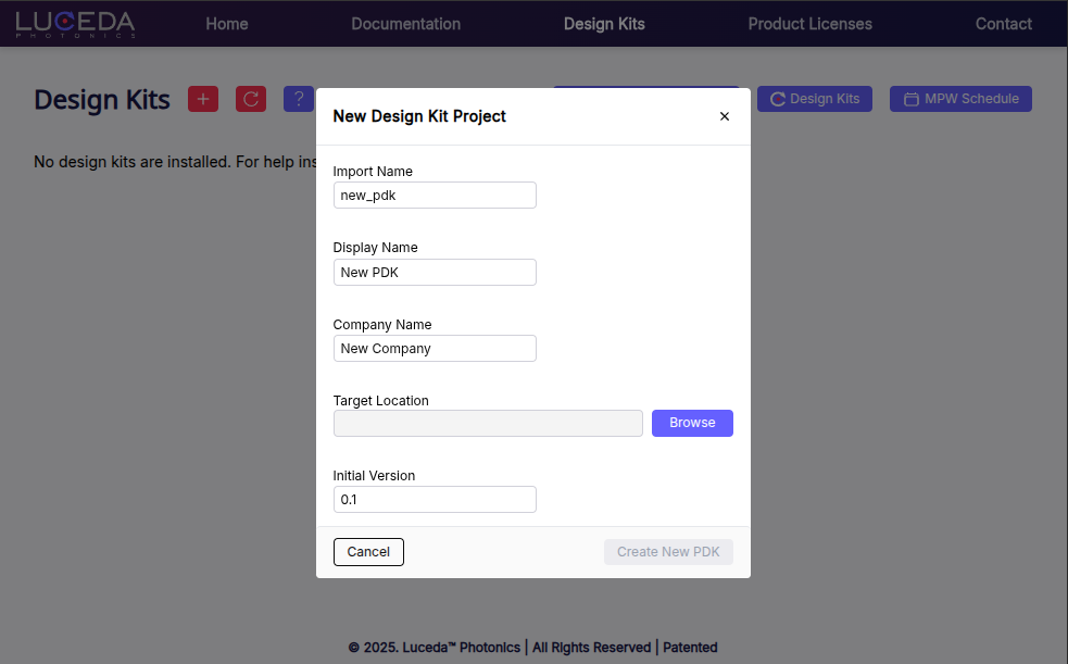 New Design Kit Project form