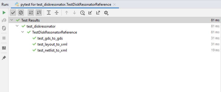 Test results in PyCharm