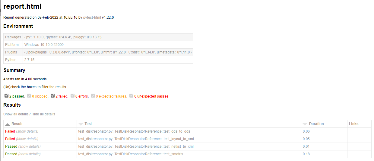 HTML report
