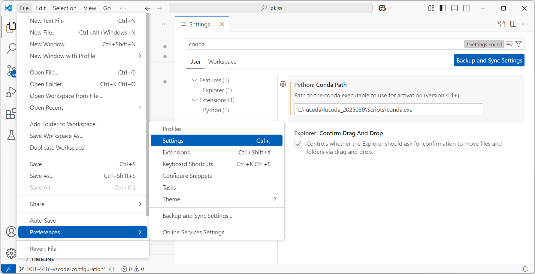 Configure conda path in VS Code