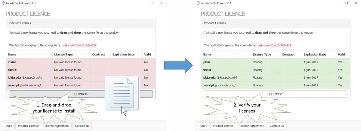 Product license panel in Luceda Control Center